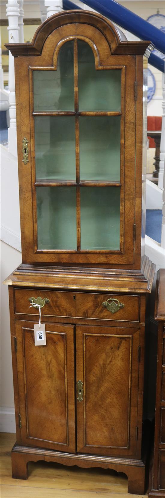 A Queen Anne style walnut secretaire display cabinet, W.47cm